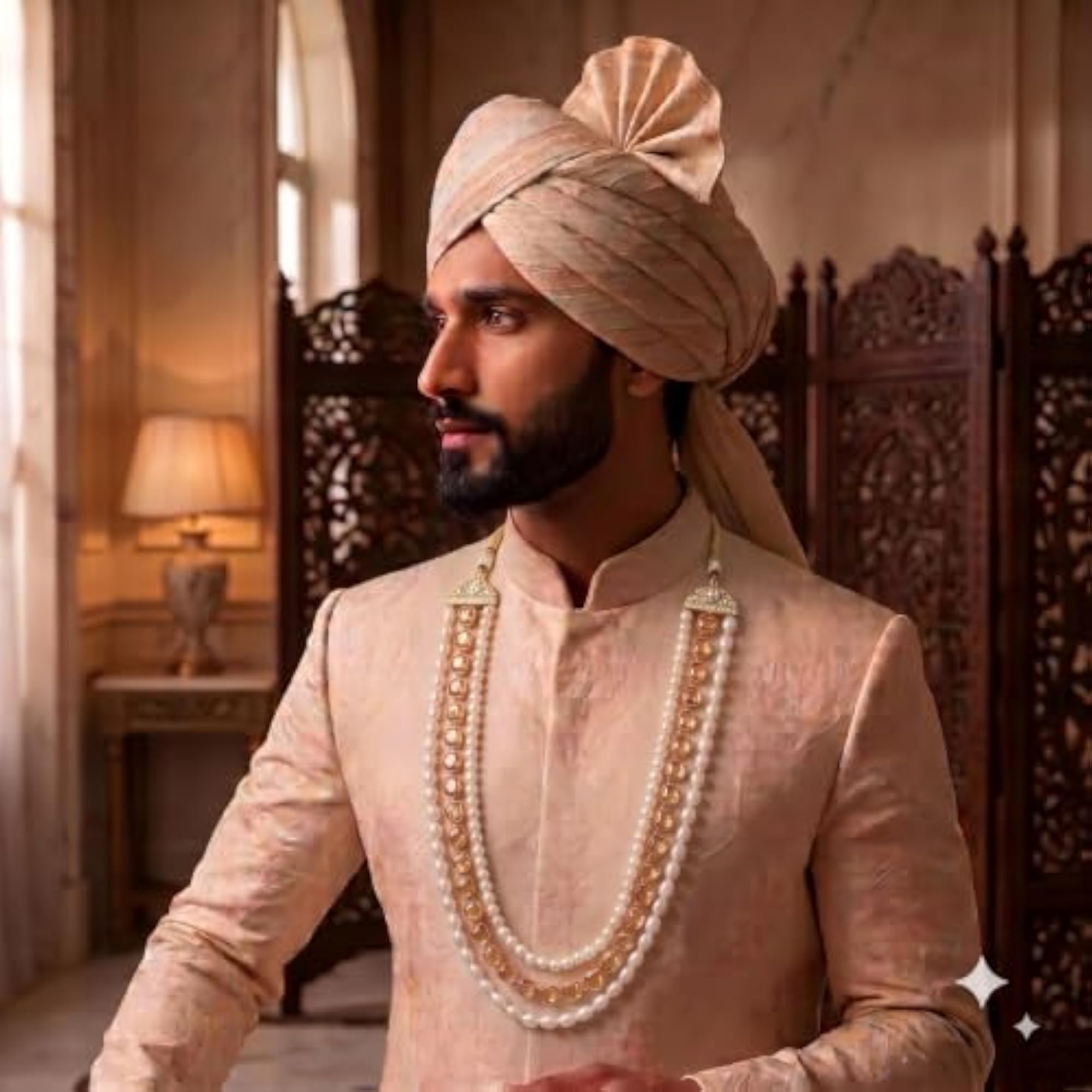 Men's 3-Layered Kundan & Pearl Dulha Mala for Sherwani
